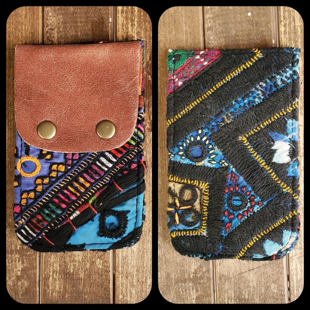 🫡🧀 Free People Boho Embroidered Repurposed vtg banjara hippie Wallet card case
